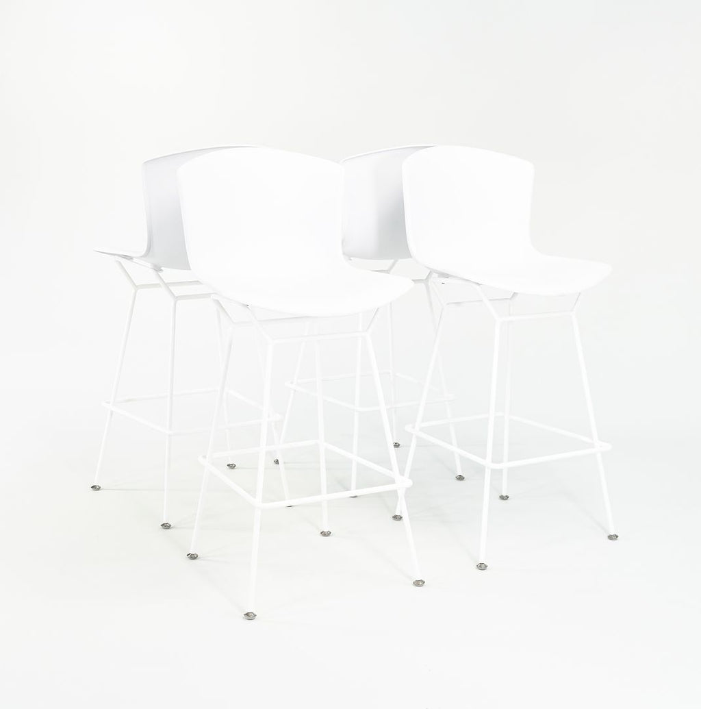 2023 Set of Four Molded Shell Bar Stools, Model 428PL by Harry Bertoia for Knoll in Plastic with White Frames