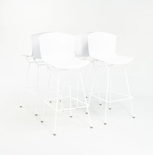 2023 Set of Four Molded Shell Bar Stools, Model 428PL by Harry Bertoia for Knoll in Plastic with White Frames