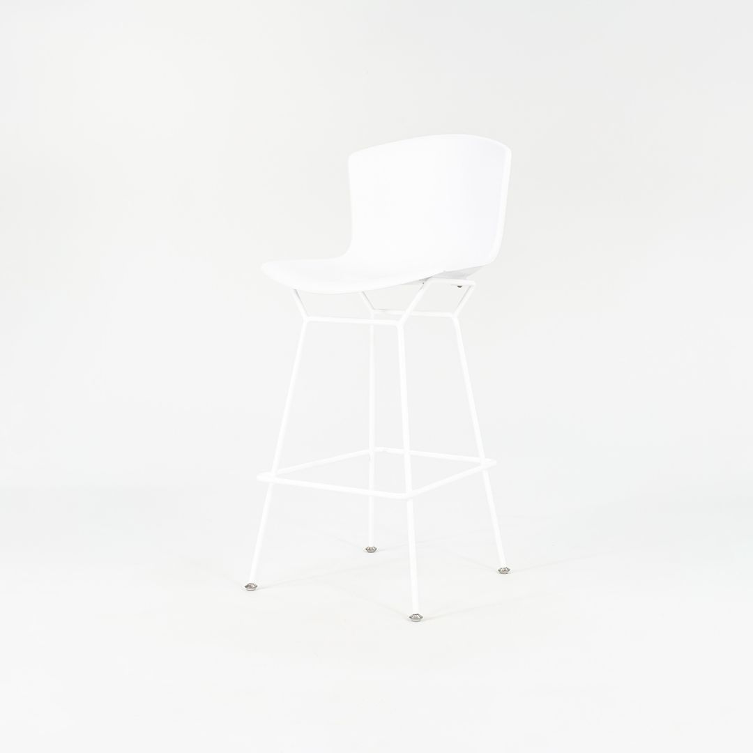 2023 Set of Four Molded Shell Bar Stools, Model 428PL by Harry Bertoia for Knoll in Plastic with White Frames