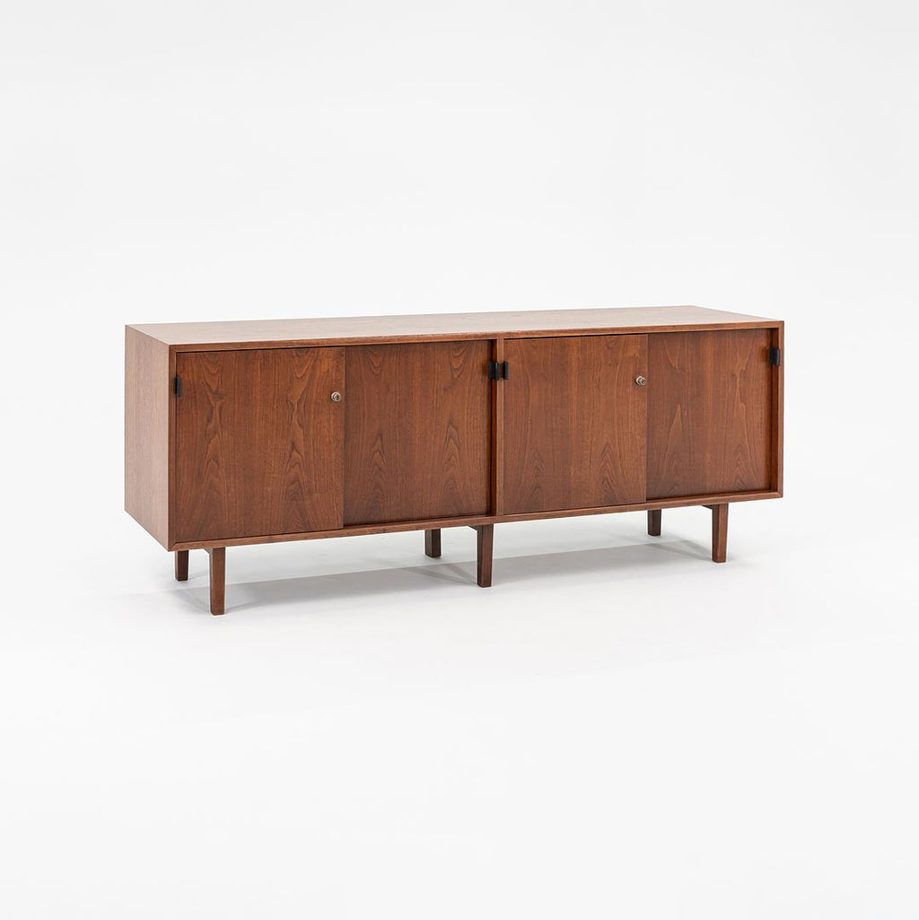 1960s Florence Knoll Walnut Credenza with Leather Pulls and Walnut Legs