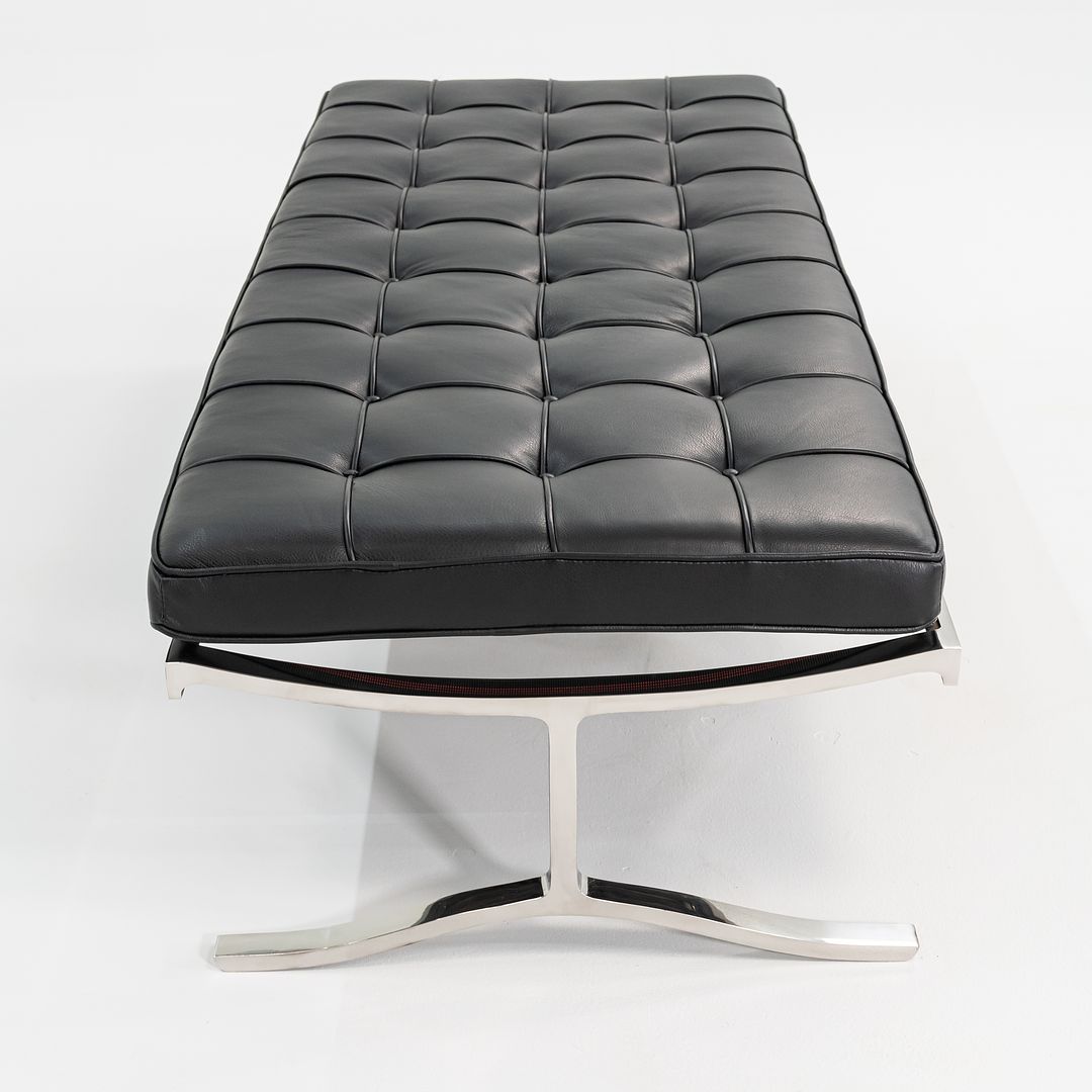 SOLD 1970s BE.1 Museum Bench by Nicos Zographos for Zographos Designs Ltd. in New Black Leather and Newly Polished Stainless