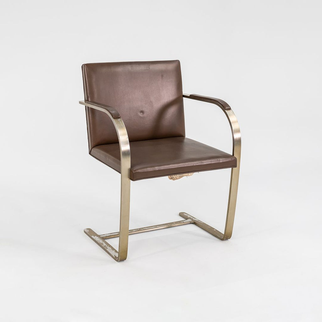 1960s Knoll Brno Armchair, Model MR50 by Mies van der Rohe and Lily Reich for Knoll in Bronze with Brown Leather