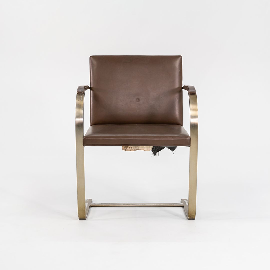 1960s Knoll Brno Armchair, Model MR50 by Mies van der Rohe and Lily Reich for Knoll in Bronze with Brown Leather