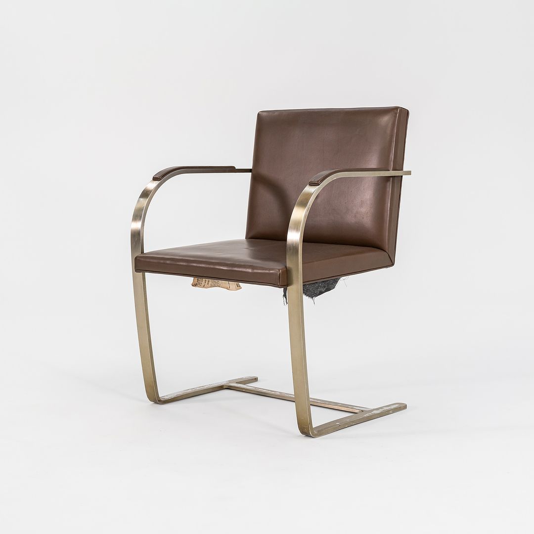 1960s Knoll Brno Armchair, Model MR50 by Mies van der Rohe and Lily Reich for Knoll in Bronze with Brown Leather