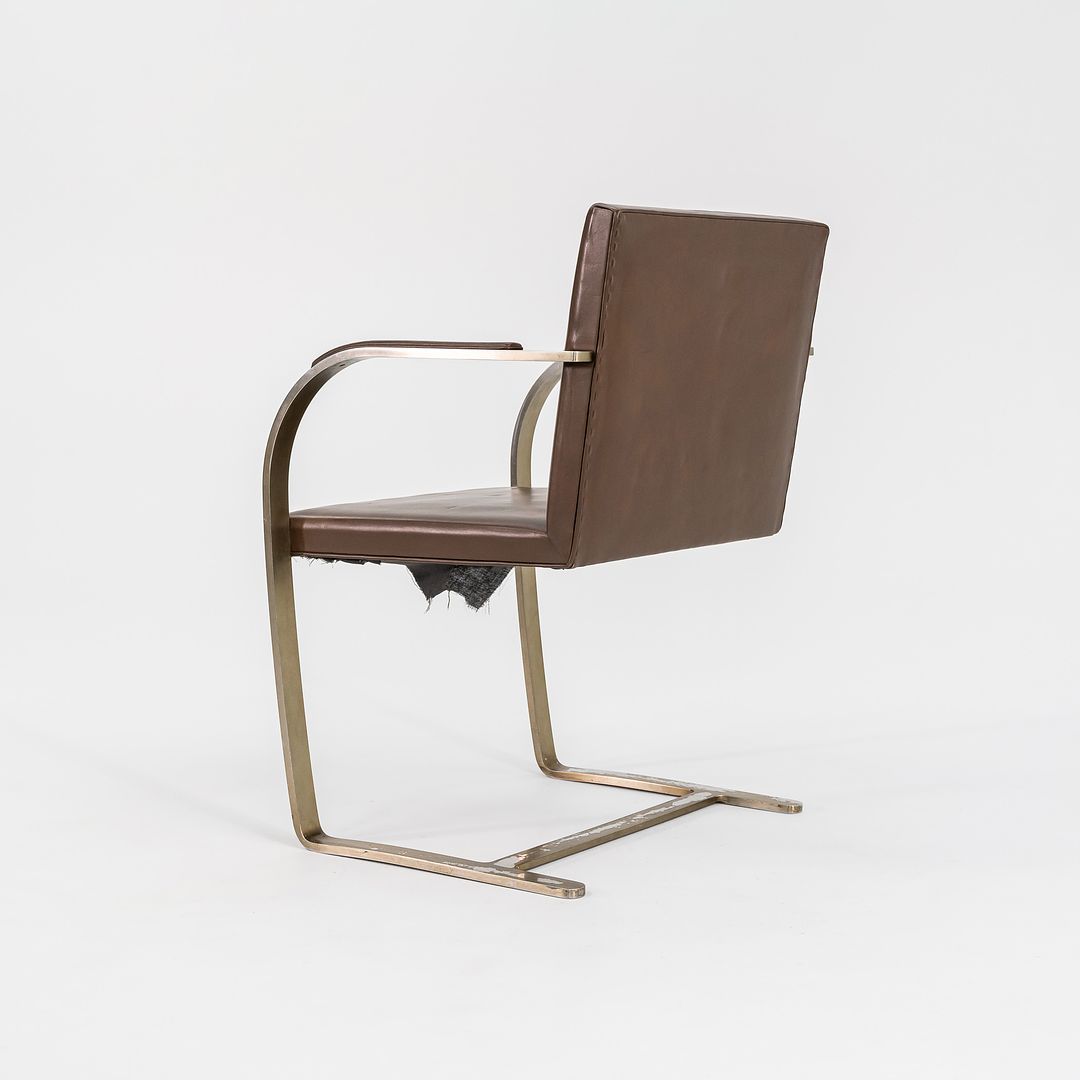 1960s Knoll Brno Armchair, Model MR50 by Mies van der Rohe and Lily Reich for Knoll in Bronze with Brown Leather