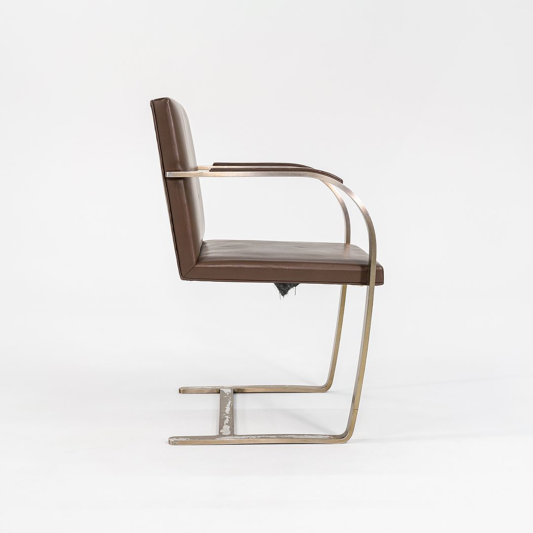 1960s Knoll Brno Armchair, Model MR50 by Mies van der Rohe and Lily Reich for Knoll in Bronze with Brown Leather
