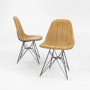 1960s Pair of DKR-1 Chair by Ray and Charles Eames for Herman Miller with Rare Millerstripe Fabric by Alexander Girard