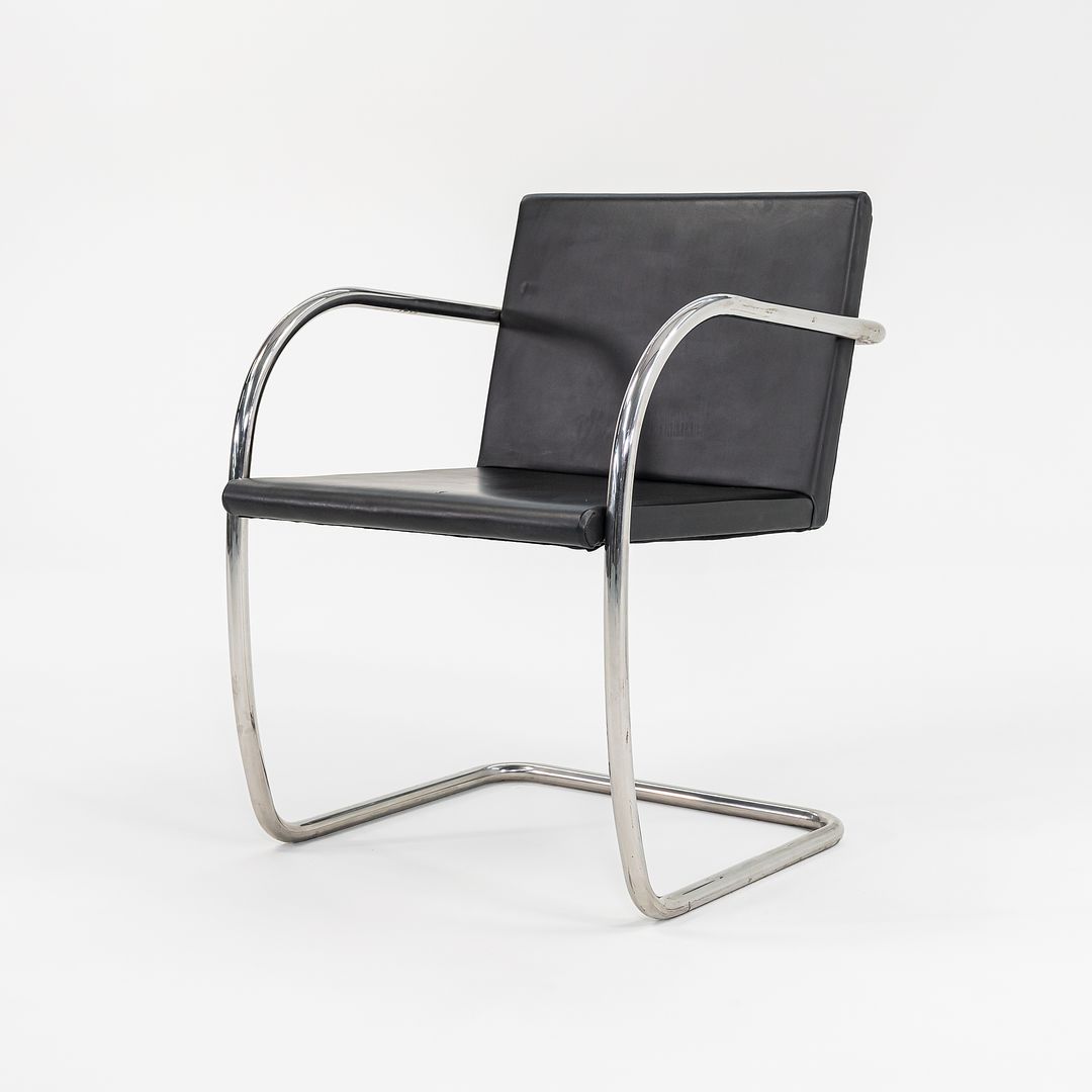 1990s Tubular Brno Armchair, Model 245A by Mies van der Rohe for Knoll Steel, Foam, Leather, Wood