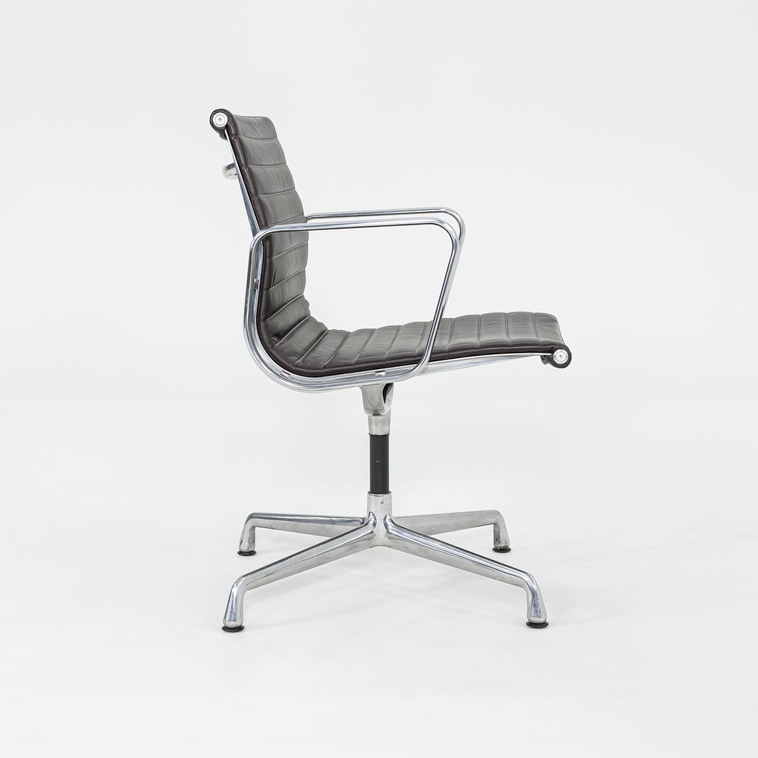 2012 Eames Aluminum Group Side Chair, EA108 by Ray and Charles Eames for Herman Miller in Brown Leather 12+ Available