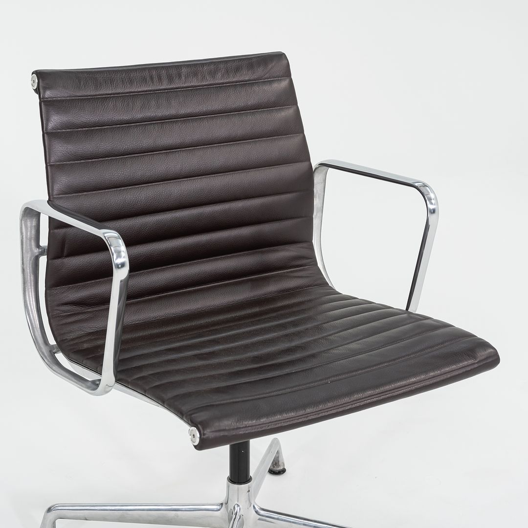 2012 Eames Aluminum Group Side Chair, EA108 by Ray and Charles Eames for Herman Miller in Brown Leather 12+ Available