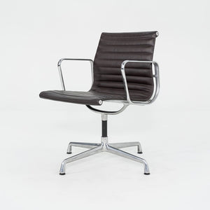 2012 Eames Aluminum Group Side Chair, EA108 by Ray and Charles Eames for Herman Miller in Brown Leather 12+ Available