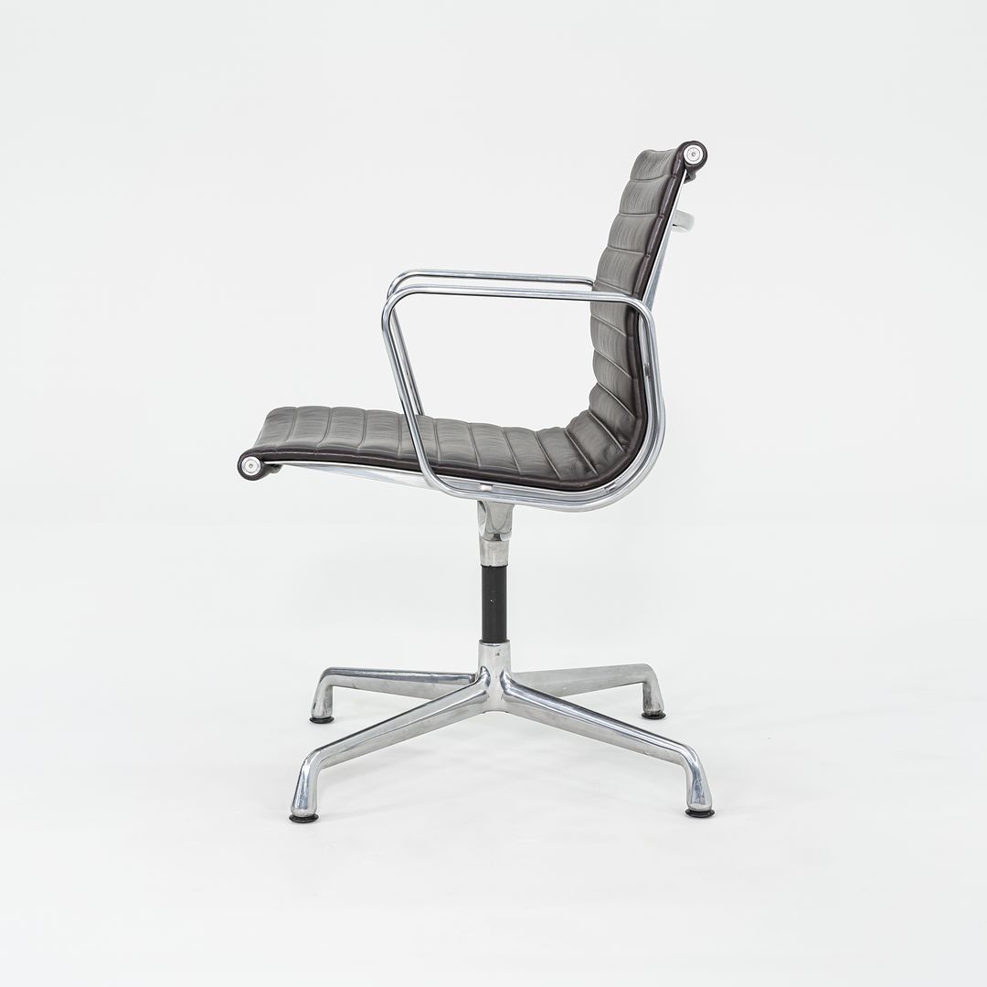 2012 Eames Aluminum Group Side Chair, EA108 by Ray and Charles Eames for Herman Miller in Brown Leather 12+ Available