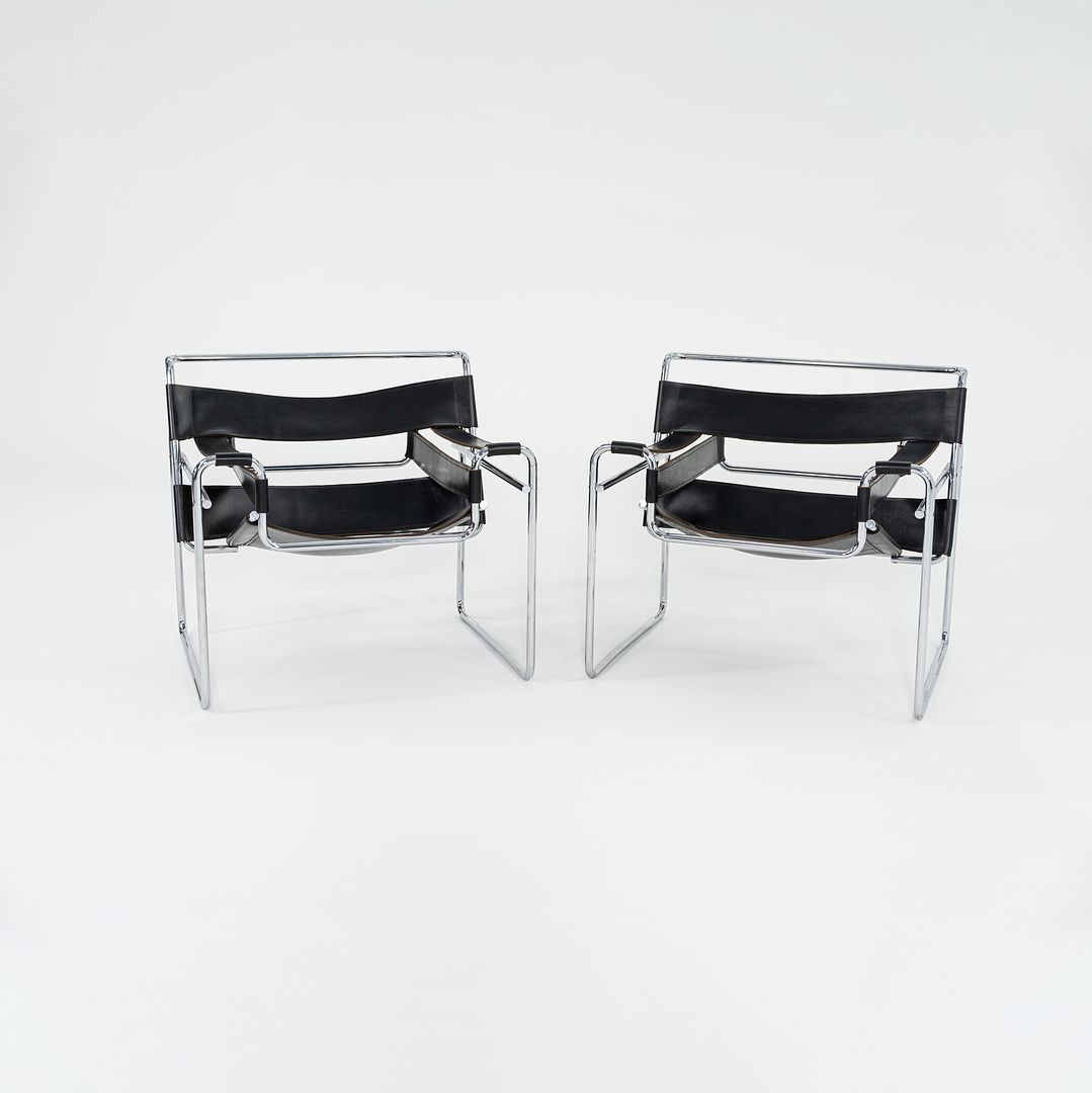 1960s Wassily Lounge Chair, Model B3 by Marcel Breuer for Gavina / Knoll in Black Leather with Chrome Frame 4x Available