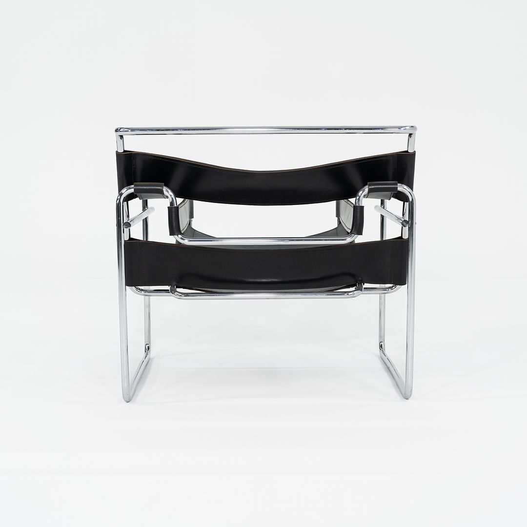 1960s Wassily Lounge Chair, Model B3 by Marcel Breuer for Gavina / Knoll in Black Leather with Chrome Frame 4x Available