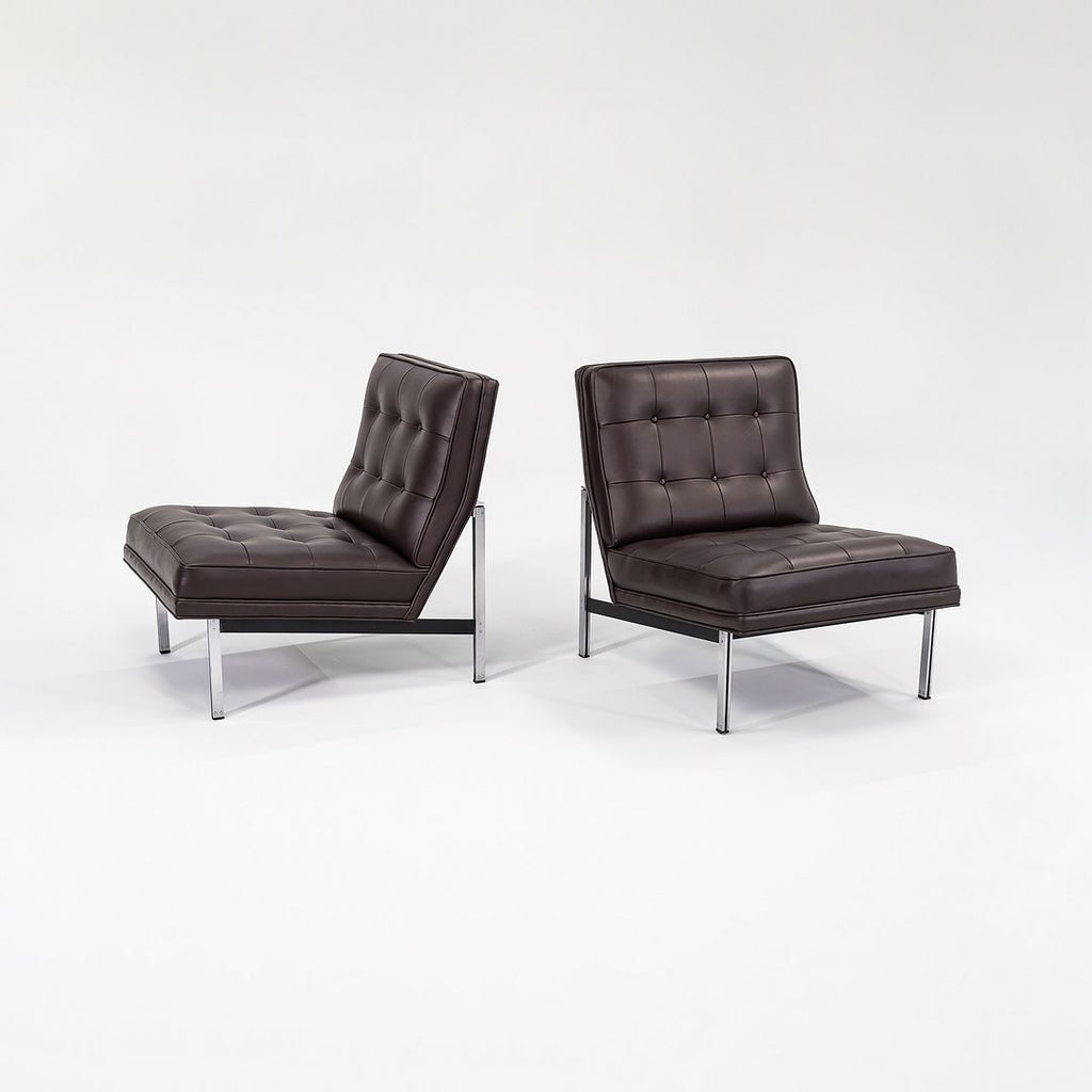 1960s Pair of Florence Knoll Parallel Bar System Lounge Chairs, Model 51, in New Brown Leather