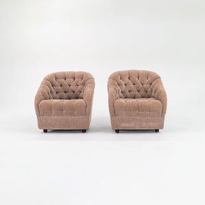 1993 Pair of Tufted Club Chairs, Model 2084 by Ward Bennett for Geiger in Beige Fabric