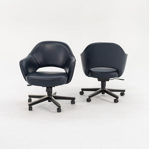 2010s Executive Arm Chair with Swivel Base by Eero Saarinen for Knoll in Blue Leather 10x Available