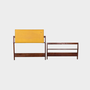 1959 Jens Risom Designs Twin Head and Footboard in Walnut with Yellow Vinyl Panel, 3x Available