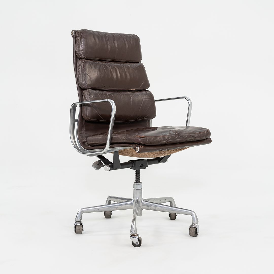 1984 Herman Miller Eames Soft Pad Executive Desk Chair in Brown Leather with Fabric Back