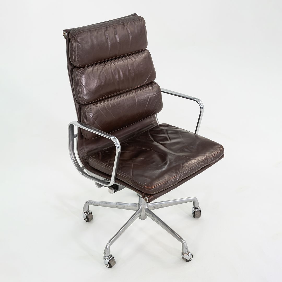 SOLD 1984 Herman Miller Eames Soft Pad Executive Desk Chair in Brown Leather with Fabric Back