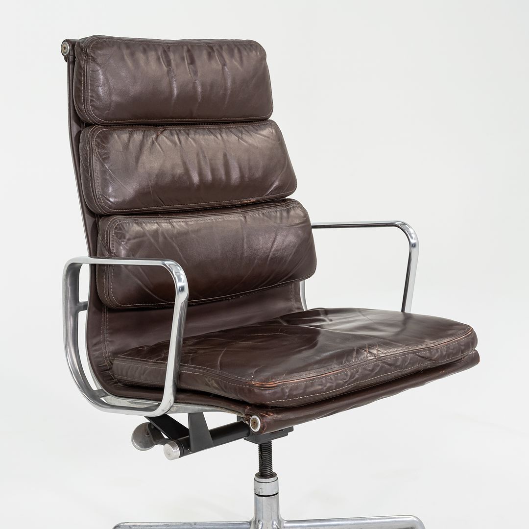 1984 Herman Miller Eames Soft Pad Executive Desk Chair in Brown Leather with Fabric Back