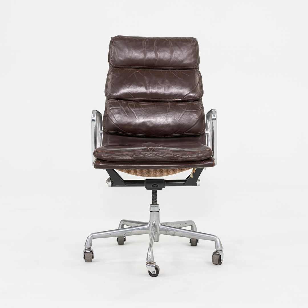 SOLD 1984 Herman Miller Eames Soft Pad Executive Desk Chair in Brown Leather with Fabric Back