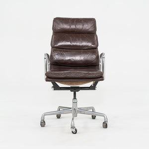 1984 Herman Miller Eames Soft Pad Executive Desk Chair in Brown Leather with Fabric Back