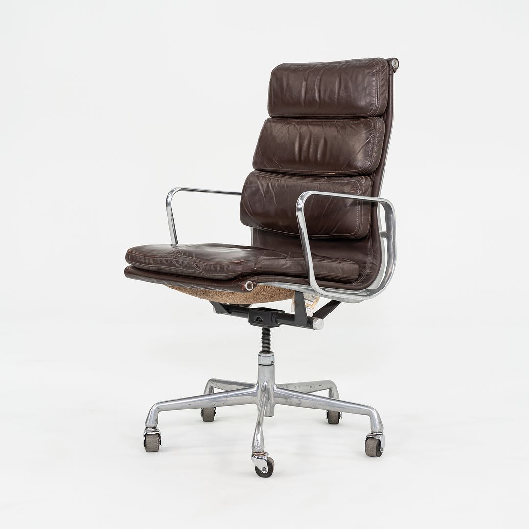 1984 Herman Miller Eames Soft Pad Executive Desk Chair in Brown Leather with Fabric Back