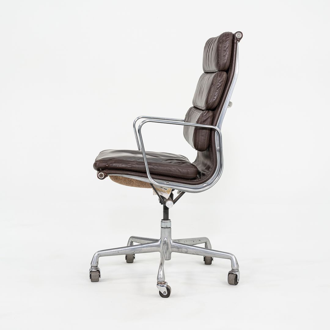 SOLD 1984 Herman Miller Eames Soft Pad Executive Desk Chair in Brown Leather with Fabric Back