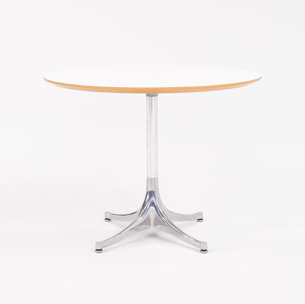 C. 2000s George Nelson for Herman Miller White Laminate Pedestal Side Table with Polished Aluminum Base