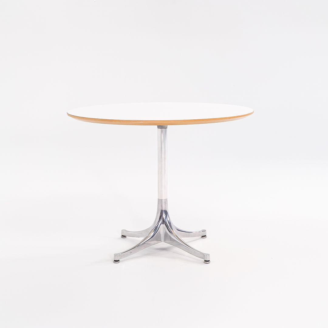 C. 2000s George Nelson for Herman Miller White Laminate Pedestal Side Table with Polished Aluminum Base