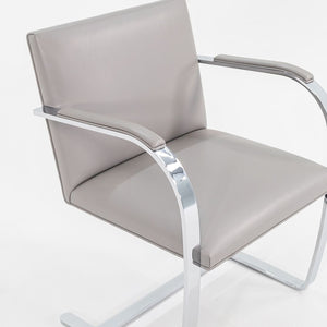 2019 Flat Bar Brno Chair, Model 255 by Mies van der Rohe for Knoll in Chromed Steel and Grey Leather 5x Available