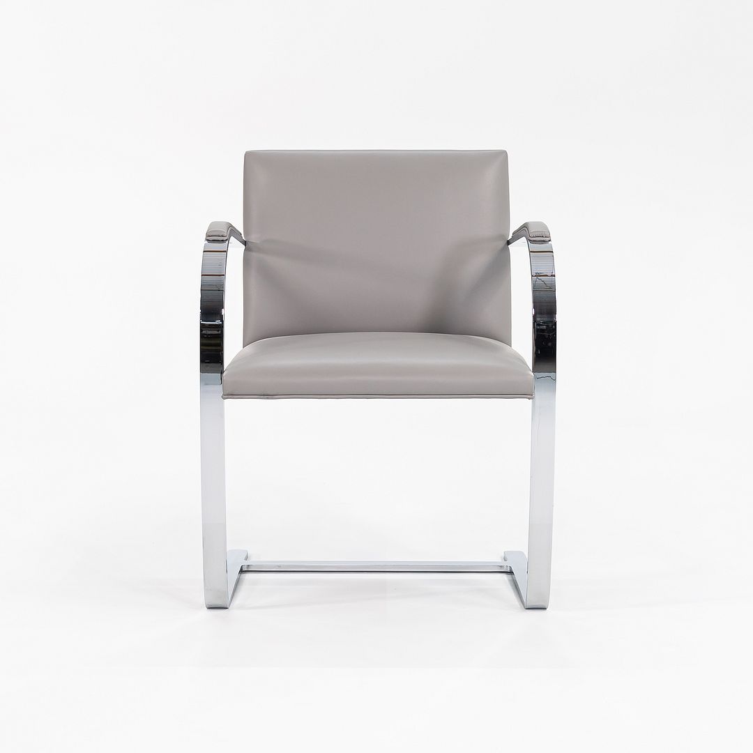 2019 Flat Bar Brno Chair, Model 255 by Mies van der Rohe for Knoll in Chromed Steel and Grey Leather 5x Available