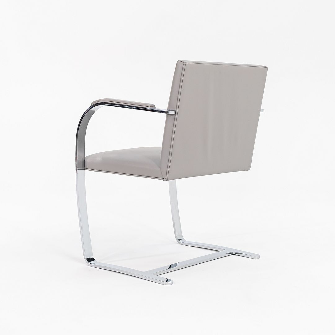 2019 Flat Bar Brno Chair, Model 255 by Mies van der Rohe for Knoll in Chromed Steel and Grey Leather 5x Available