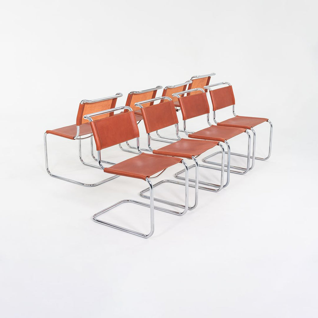 1960s Set of Eight Marcel Breuer for Thonet Side Chairs in New Chestnut Saddle Leather