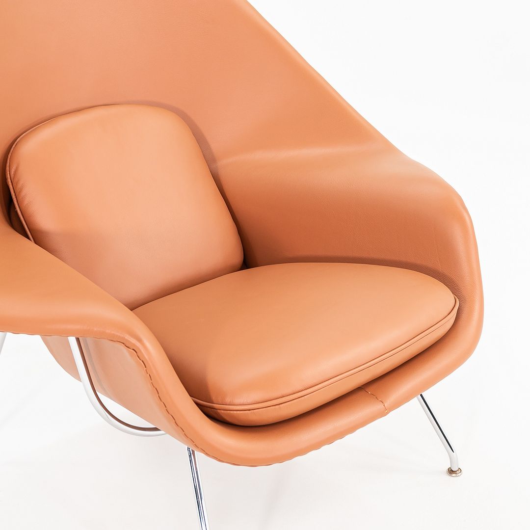 1990s Womb Chair and Ottoman, Models 70L and 74Y, by Eero Saarinen for Knoll in Cognac Leather