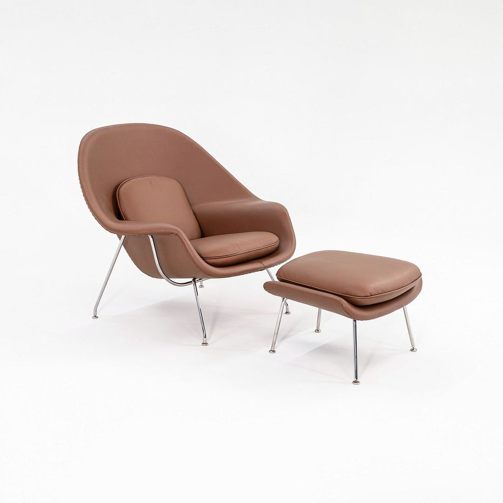 1980s Knoll Womb Chair And Ottoman, Models 70L and 74Y, by Eero Saarinen For Knoll with New Brown Leather Upholstery