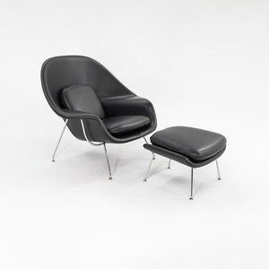 1960s Womb Chair and Ottoman, Models 70L and 74Y, by Eero Saarinen for Knoll in New Black Leather