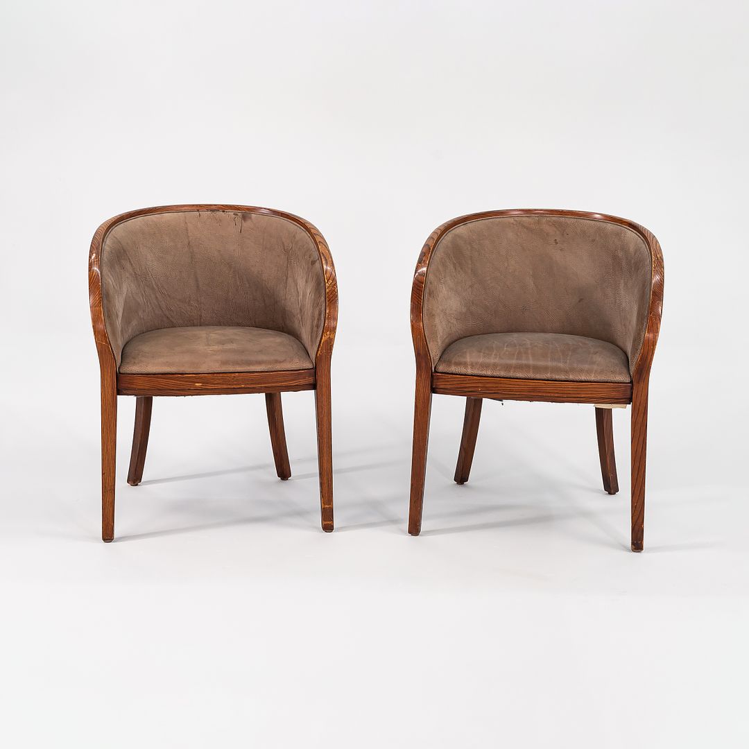 1980s Yoke Dining Arm Chair by Ward Bennett for Brickel Associates in Brown Suede and Oak