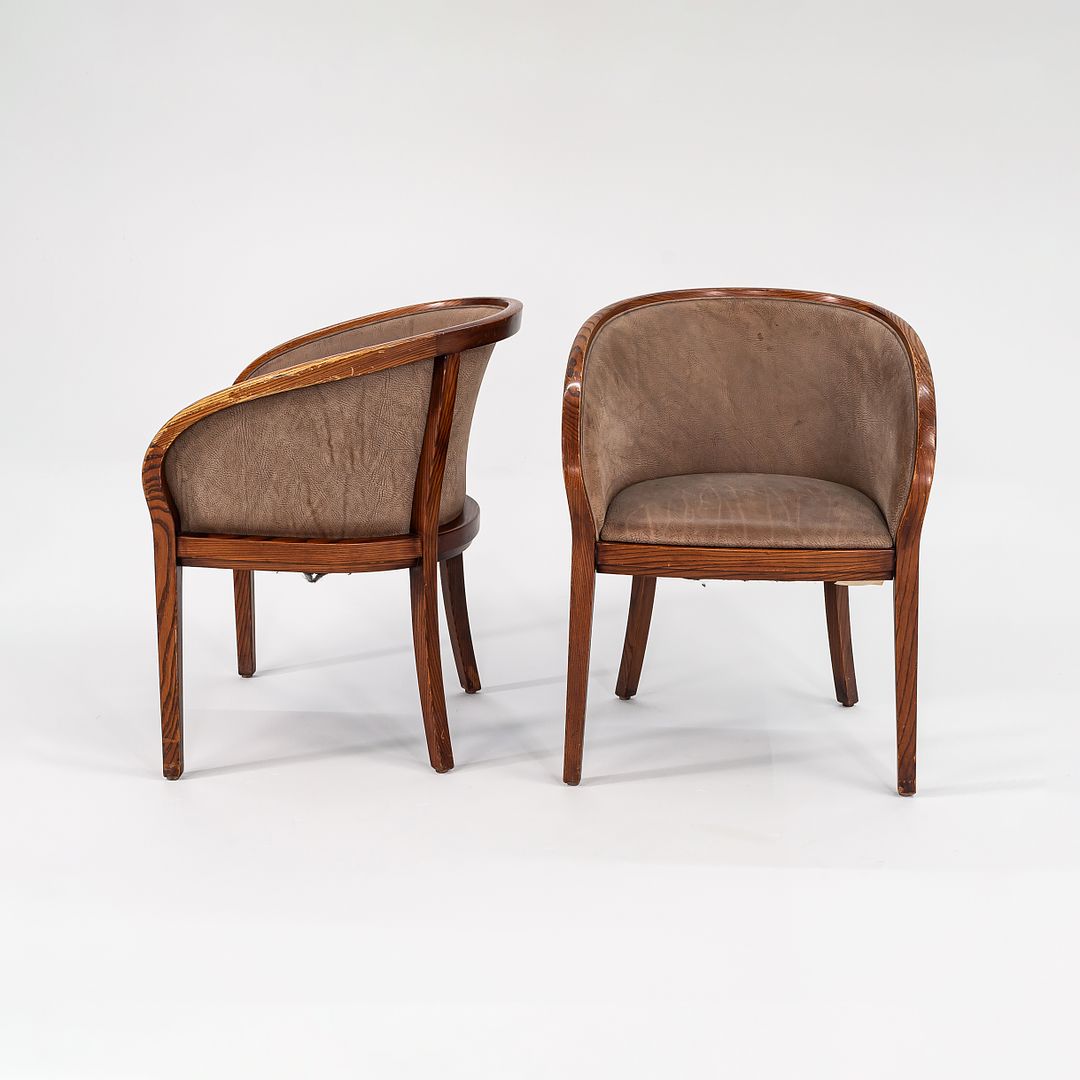 1980s Yoke Dining Arm Chair by Ward Bennett for Brickel Associates in Brown Suede and Oak