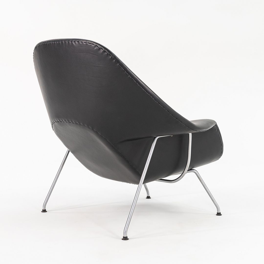 1960s Womb Lounge Chair and Ottoman, Model 70L and 74Y, by Eero Saarinen for Knoll in New Black Leather Upholstery