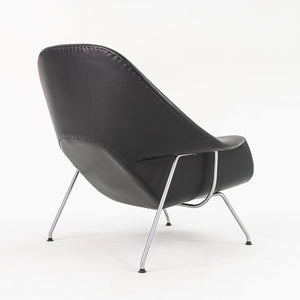 1960s Womb Lounge Chair and Ottoman, Model 70L and 74Y, by Eero Saarinen for Knoll in New Black Leather Upholstery