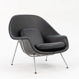 1960s Womb Lounge Chair and Ottoman, Model 70L and 74Y, by Eero Saarinen for Knoll in New Black Leather Upholstery