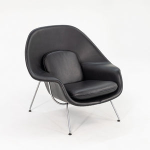 1960s Womb Lounge Chair and Ottoman, Model 70L and 74Y, by Eero Saarinen for Knoll in New Black Leather Upholstery