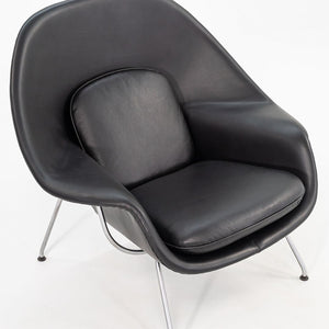 1960s Womb Lounge Chair and Ottoman, Model 70L and 74Y, by Eero Saarinen for Knoll in New Black Leather Upholstery