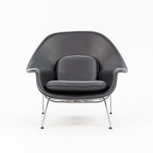 1960s Womb Lounge Chair and Ottoman, Model 70L and 74Y, by Eero Saarinen for Knoll in New Black Leather Upholstery