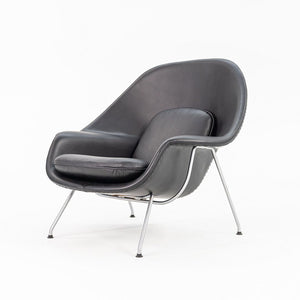 1960s Womb Lounge Chair and Ottoman, Model 70L and 74Y, by Eero Saarinen for Knoll in New Black Leather Upholstery