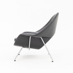 1960s Womb Lounge Chair and Ottoman, Model 70L and 74Y, by Eero Saarinen for Knoll in New Black Leather Upholstery