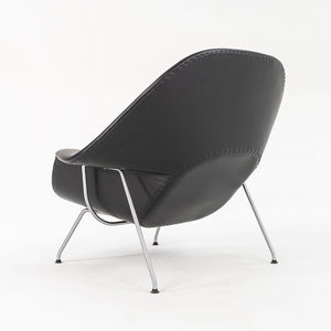 1960s Womb Lounge Chair and Ottoman, Model 70L and 74Y, by Eero Saarinen for Knoll in New Black Leather Upholstery