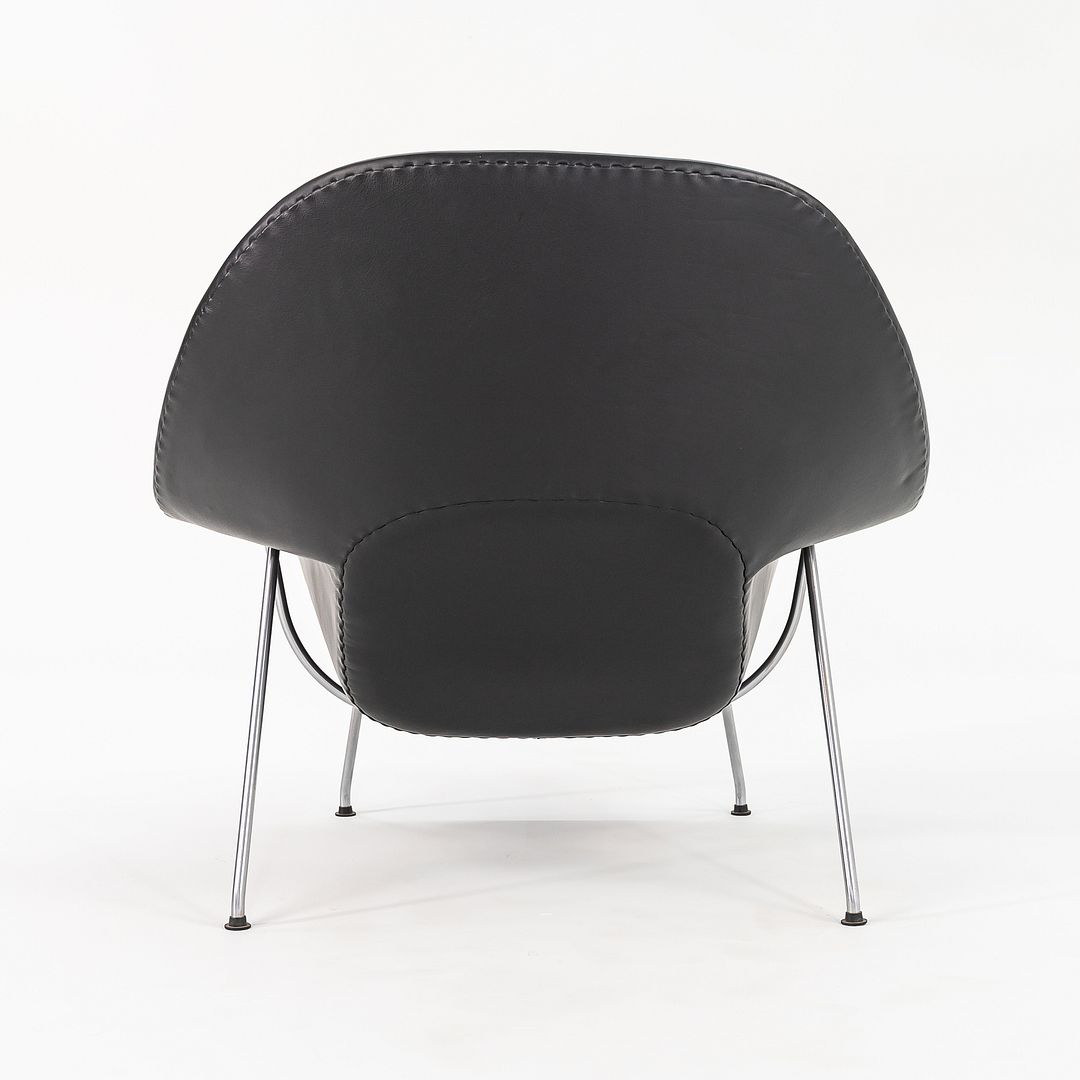 1960s Womb Lounge Chair and Ottoman, Model 70L and 74Y, by Eero Saarinen for Knoll in New Black Leather Upholstery